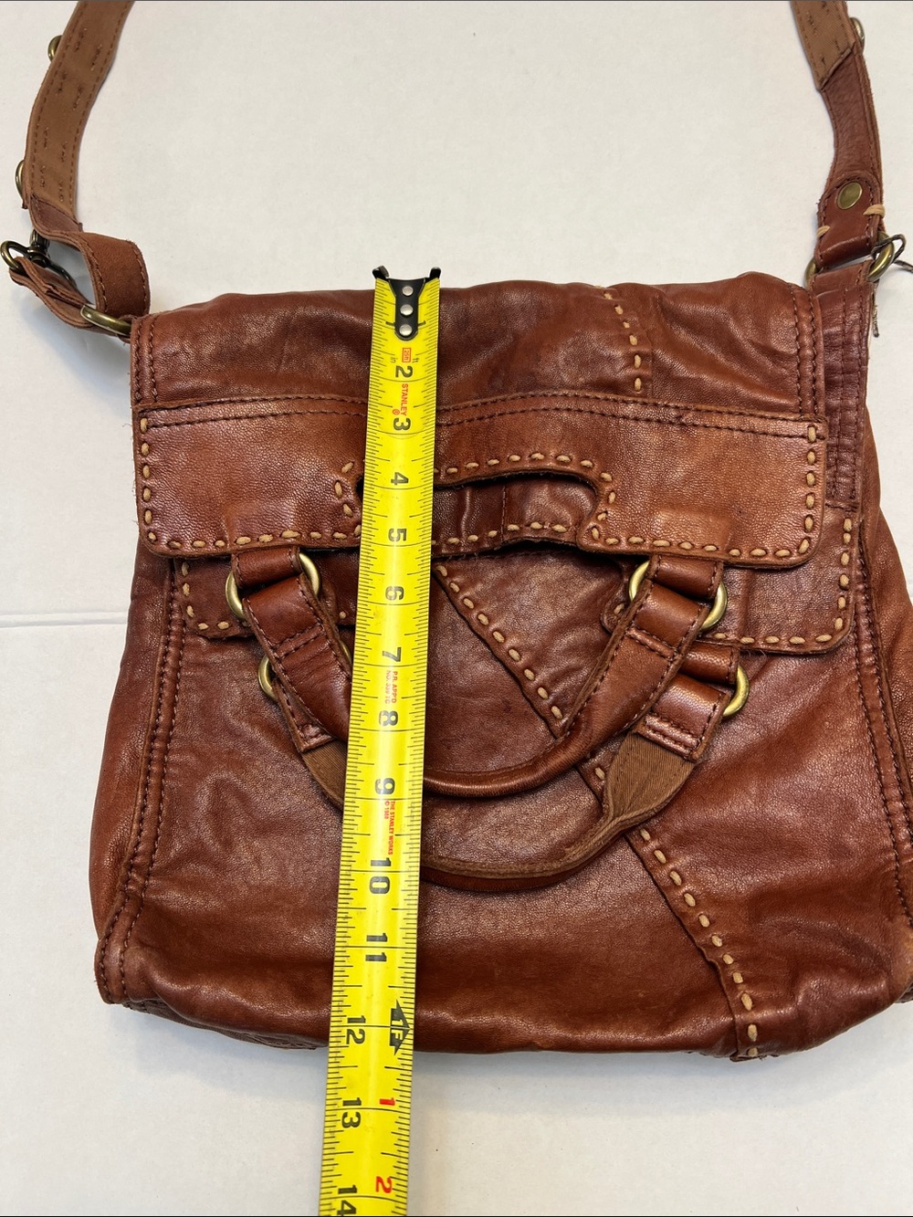 VINTAGE LUCKY BRAND ABBEY ROAD BROWN LAMB LEATHER FOLD-OVER CROSSBODY BAG - Picture 12 of 16